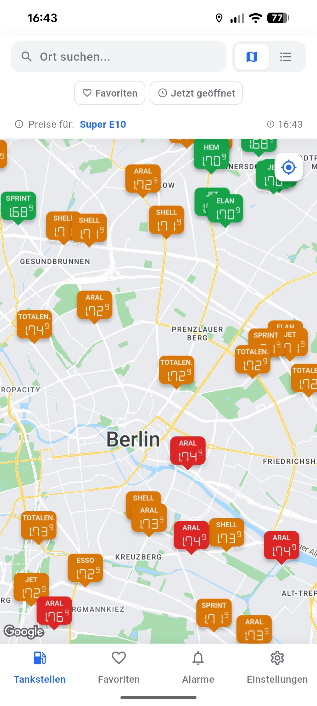 Interactive map displaying how to find the cheapest gas stations in Germany