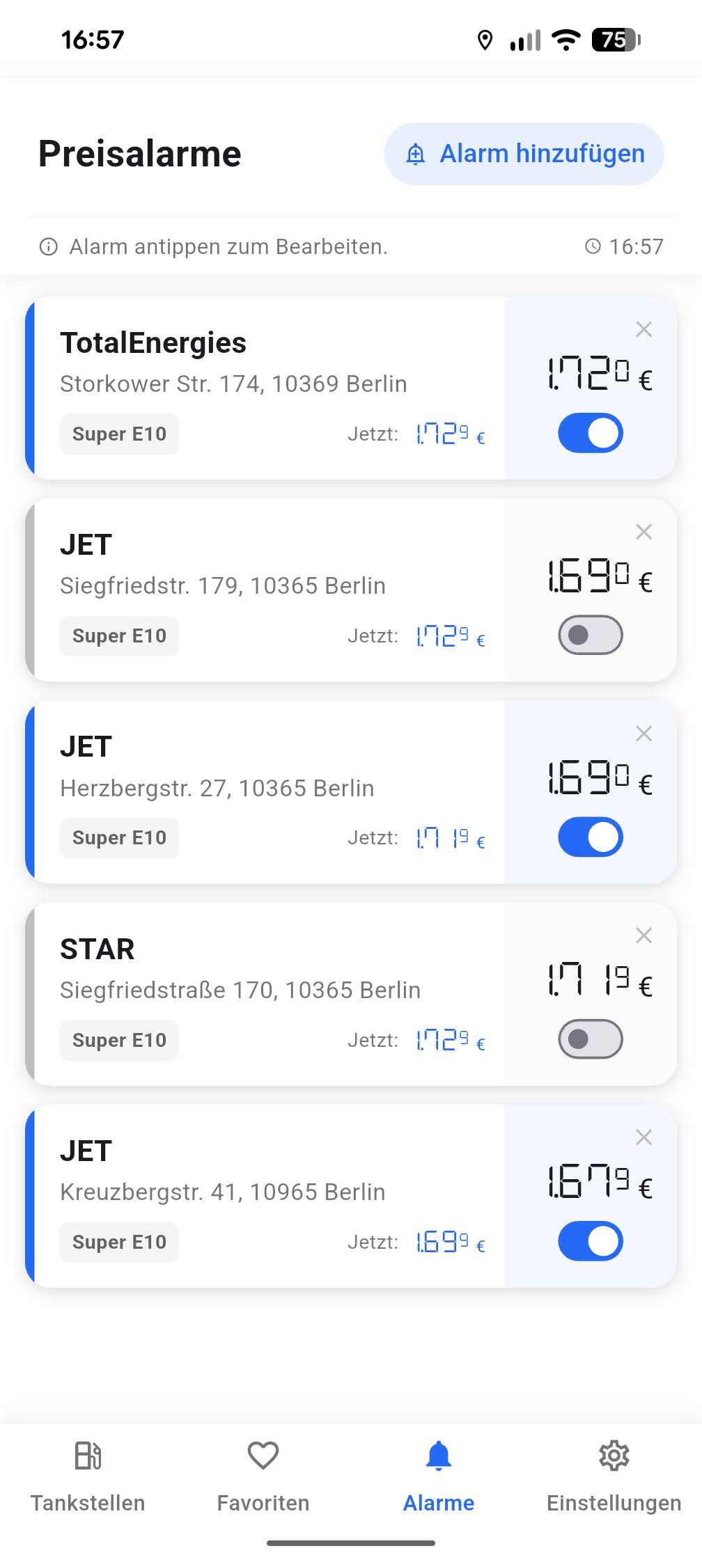 Price alerts app interface notifying you of the cheapest gas near you